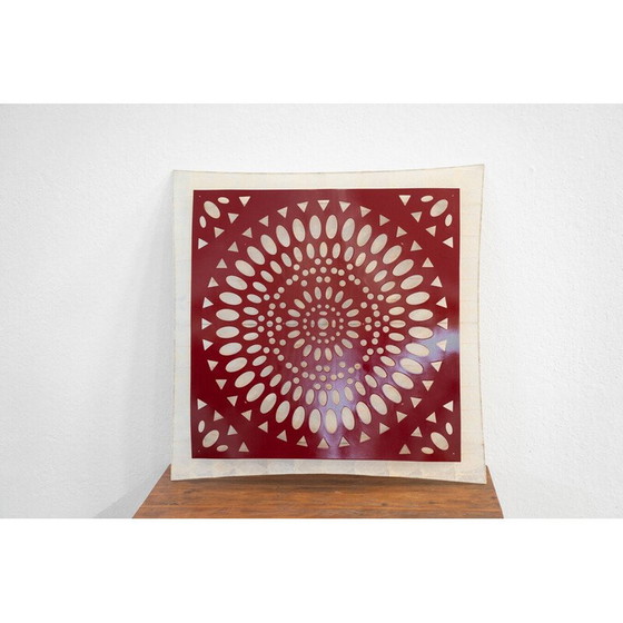 Image 1 of Applique carrée vintage en bois rouge et papier de riz, Italie 1980