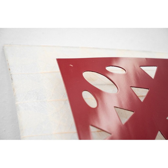 Image 1 of Applique carrée vintage en bois rouge et papier de riz, Italie 1980
