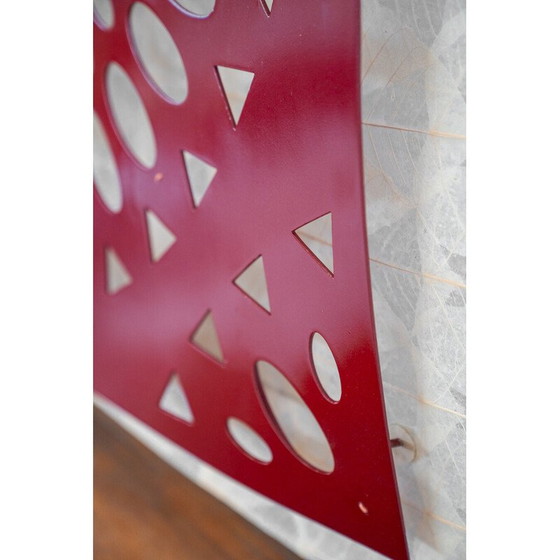 Image 1 of Applique carrée vintage en bois rouge et papier de riz, Italie 1980