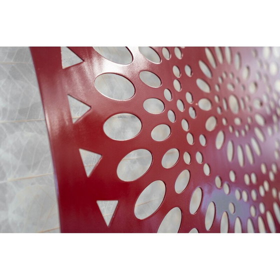 Image 1 of Applique carrée vintage en bois rouge et papier de riz, Italie 1980