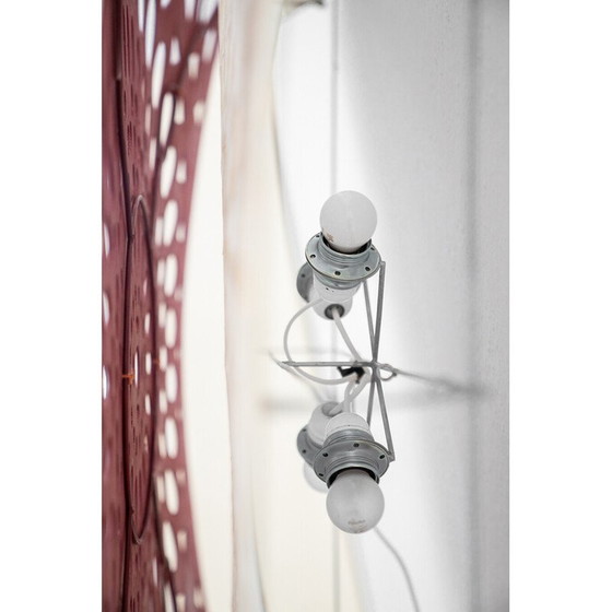 Image 1 of Applique carrée vintage en bois rouge et papier de riz, Italie 1980