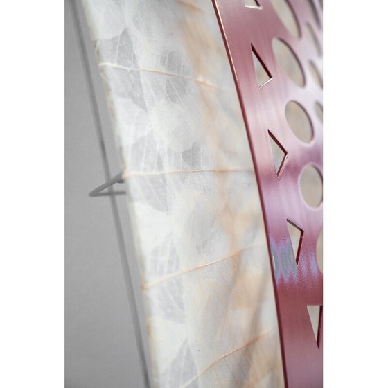 Image 1 of Applique carrée vintage en bois rouge et papier de riz, Italie 1980