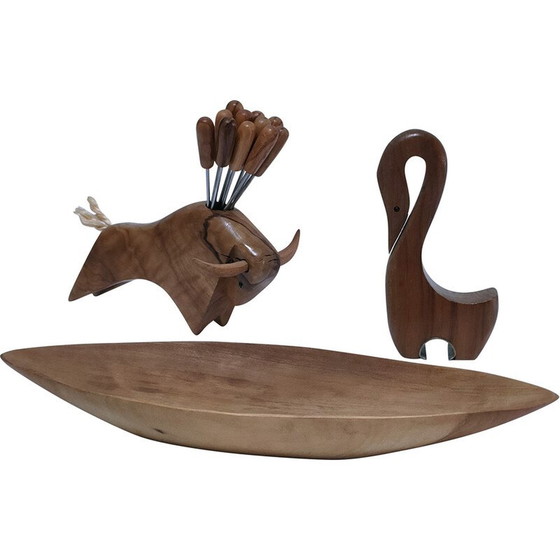 Image 1 of Set à apéritif vintage en bois massif, 1960