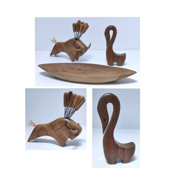 Image 1 of Set à apéritif vintage en bois massif, 1960