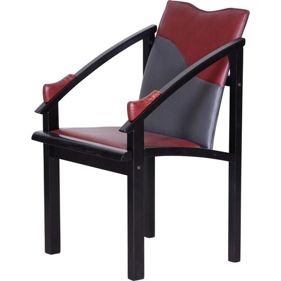 Image 1 of Fauteuil vintage en cuir noir et rouge, 1970