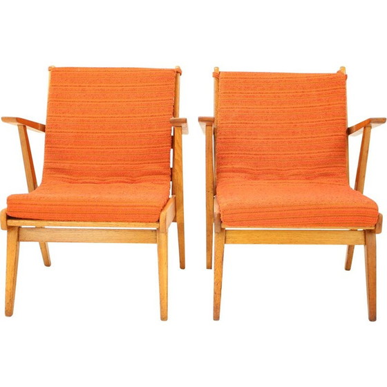 Image 1 of Paire de fauteuils vintage en tissu et bois, Tchèque 1960