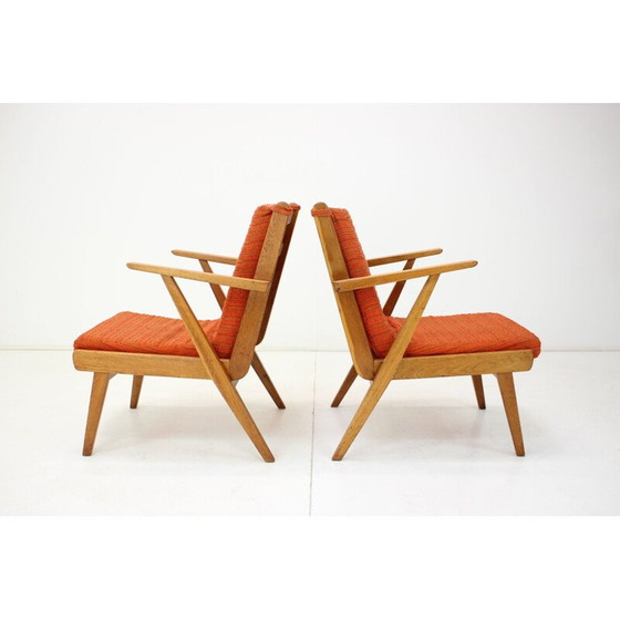 Image 1 of Paire de fauteuils vintage en tissu et bois, Tchèque 1960