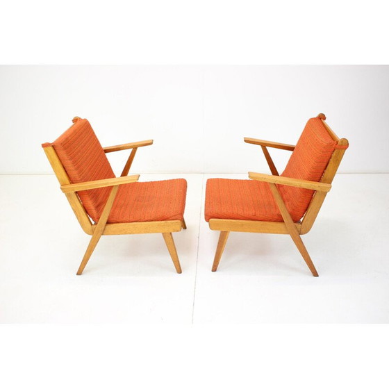 Image 1 of Paire de fauteuils vintage en tissu et bois, Tchèque 1960