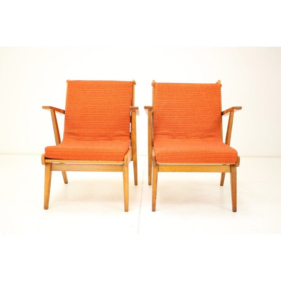 Image 1 of Paire de fauteuils vintage en tissu et bois, Tchèque 1960