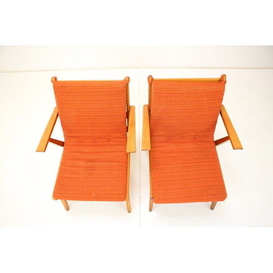 Image 1 of Paire de fauteuils vintage en tissu et bois, Tchèque 1960