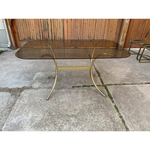 Table de salle à manger vintage en laiton et verre, Italie 1970
