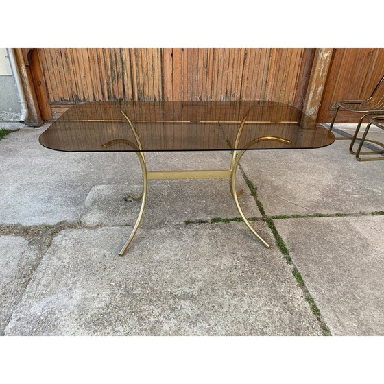 Image 1 of Table de salle à manger vintage en laiton et verre, Italie 1970