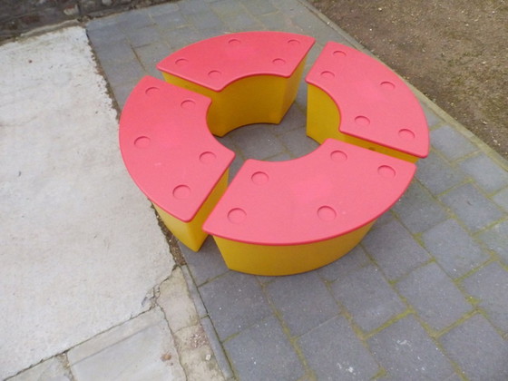Image 1 of IKEA Design HAGBERG 4 Bancs Coffres Enfants en Plastique Jaune et Rouge