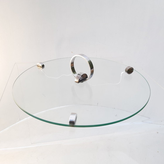 Image 1 of Plateau à fromage en verre au design vintage, plaqué argent, Ercuis France