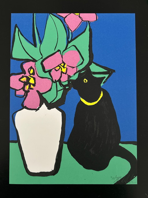 Sérigraphie Maya Wildevuur - Chat en fleur