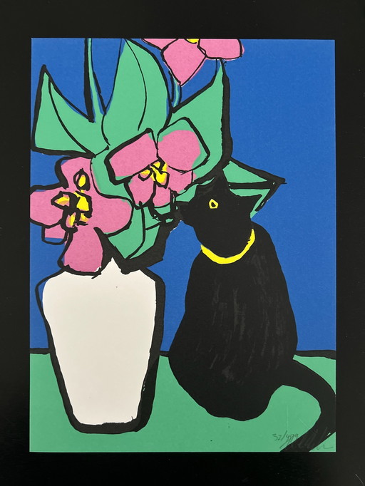 Sérigraphie Maya Wildevuur - Chat en fleur