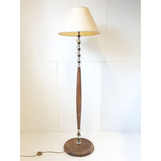Image 1 of Lampadaire vintage en chêne et verre, France 1950
