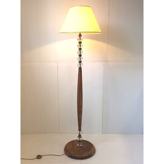 Image 1 of Lampadaire vintage en chêne et verre, France 1950