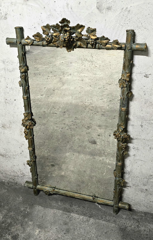 Grand Miroir Bois Et Stuc Patiné - Floral Époque 1900