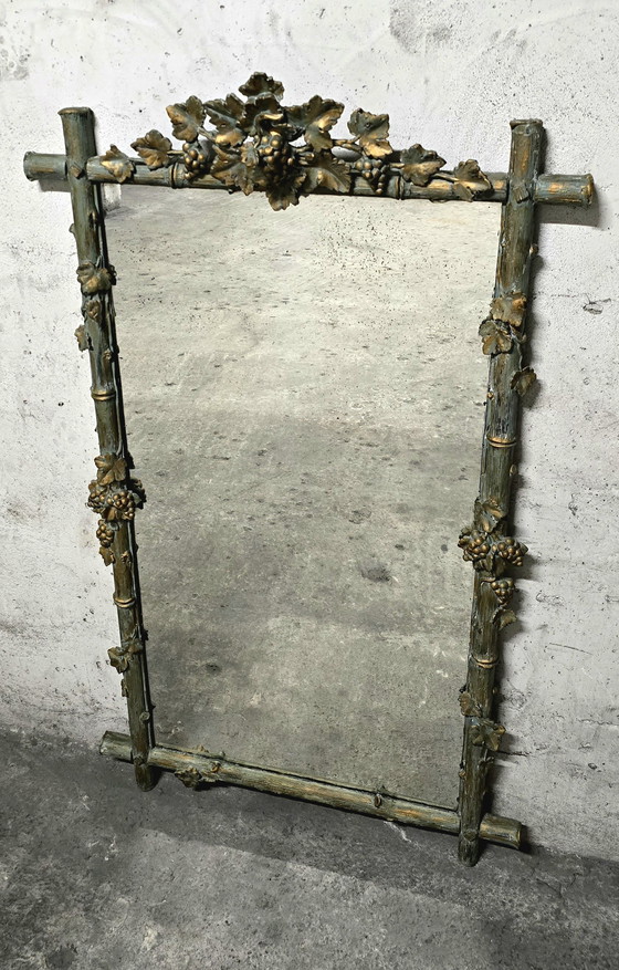 Image 1 of Grand Miroir Bois Et Stuc Patiné - Floral Époque 1900