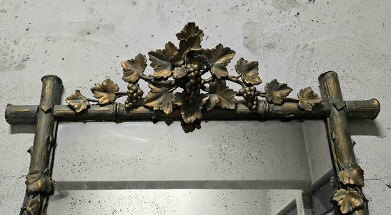 Image 1 of Grand Miroir Bois Et Stuc Patiné - Floral Époque 1900