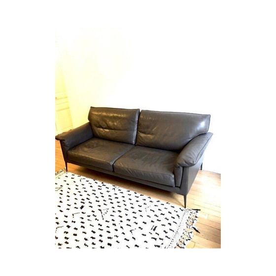 Image 1 of Vintage 2-seater sofa "Hélium" in gray cowhide leather and black metal for Duvivier, France