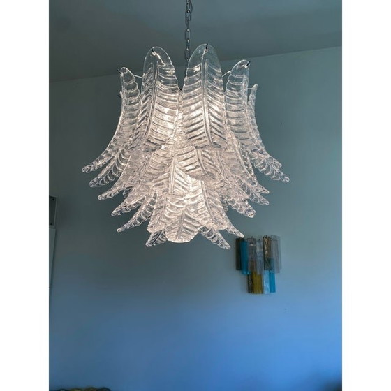 Image 1 of Lustre contemporain italien en verre de Murano transparent "Felci".