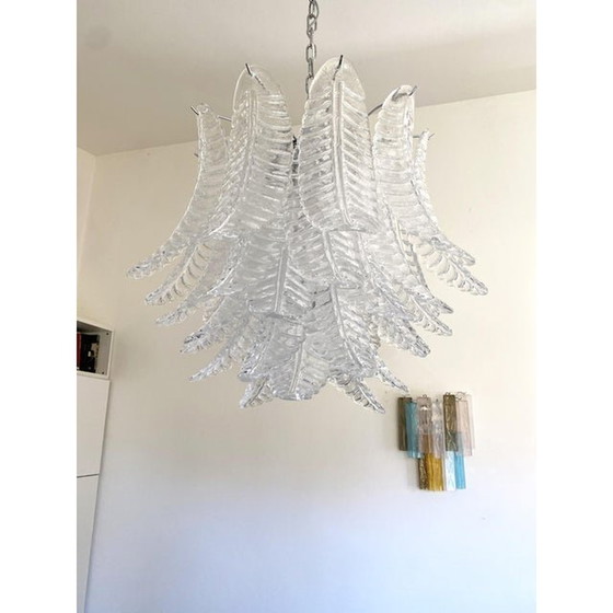 Image 1 of Lustre contemporain italien en verre de Murano transparent "Felci".