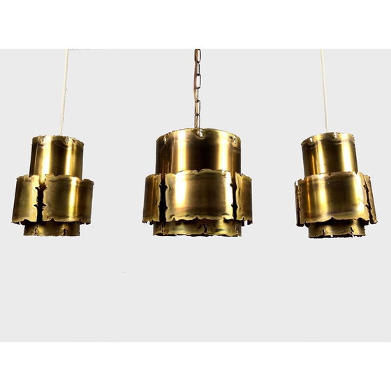Image 1 of Ensemble de 3 lampes suspendues brutalistes vintage par Svend Aage pour Holm Sørensen, Danemark 1960