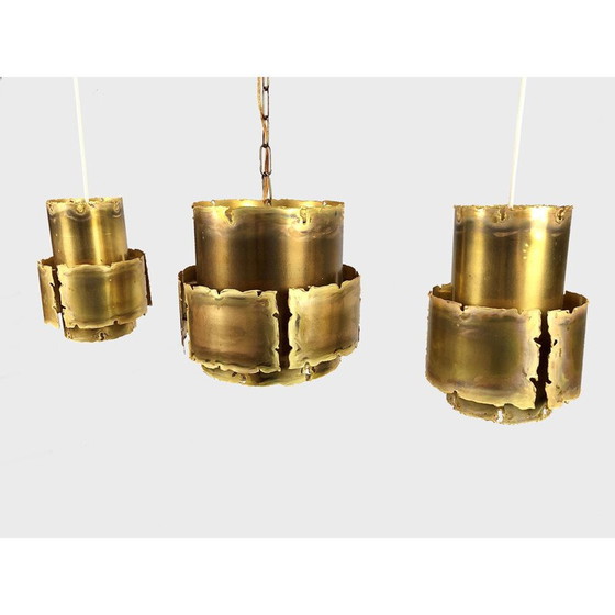 Image 1 of Ensemble de 3 lampes suspendues brutalistes vintage par Svend Aage pour Holm Sørensen, Danemark 1960
