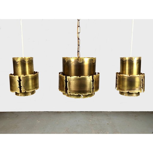 Ensemble de 3 lampes suspendues brutalistes vintage par Svend Aage pour Holm Sørensen, Danemark 1960