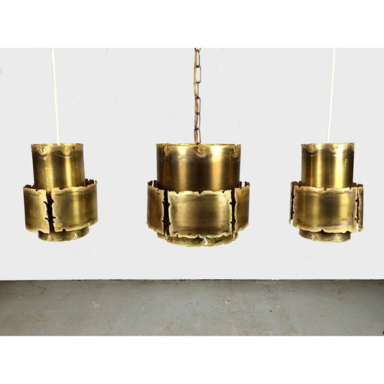 Image 1 of Ensemble de 3 lampes suspendues brutalistes vintage par Svend Aage pour Holm Sørensen, Danemark 1960