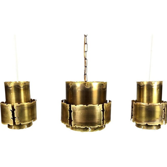Image 1 of Ensemble de 3 lampes suspendues brutalistes vintage par Svend Aage pour Holm Sørensen, Danemark 1960