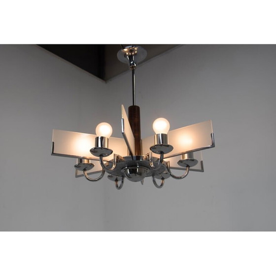 Image 1 of Lustre vintage art déco à 6 flammes chromées, 1940