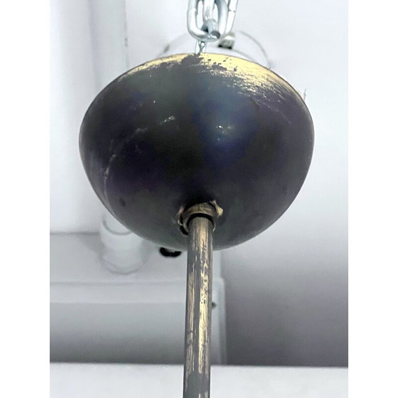 Image 1 of Lustre vintage à 8 lumières en laiton et verre opalin, Italie 1950