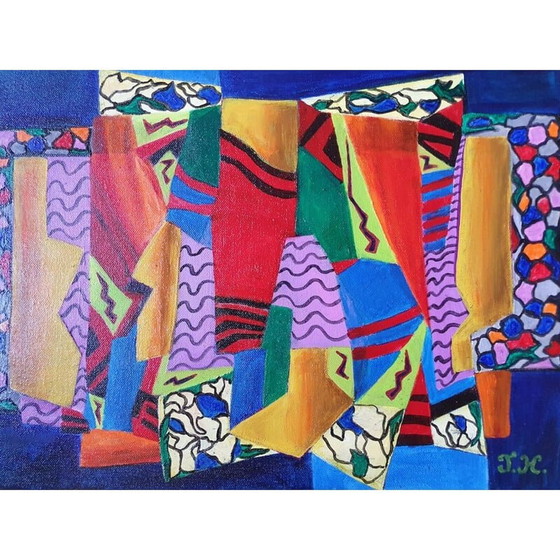 Image 1 of Peinture acrylique vintage "Perplexité" par Jocelyne Hoffelt, 2021