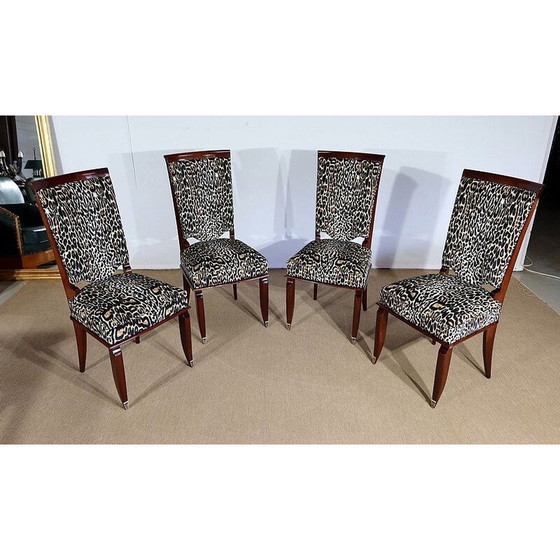 Image 1 of Ensemble de 4 chaises vintage en bois de hêtre massif et imprimé léopard, années 1960