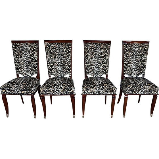 Image 1 of Ensemble de 4 chaises vintage en bois de hêtre massif et imprimé léopard, années 1960