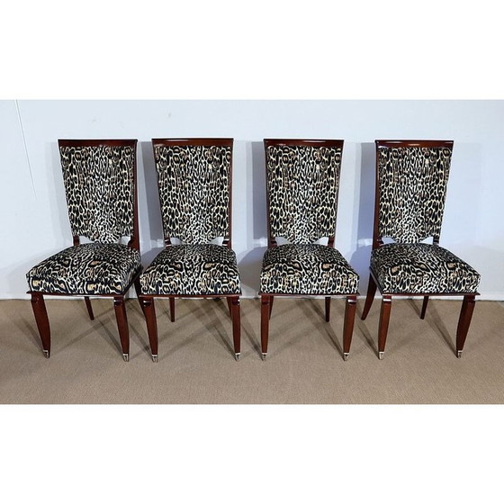 Image 1 of Ensemble de 4 chaises vintage en bois de hêtre massif et imprimé léopard, années 1960