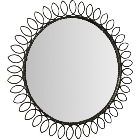 Image 1 of Miroir circulaire vintage en métal laqué noir, 1950
