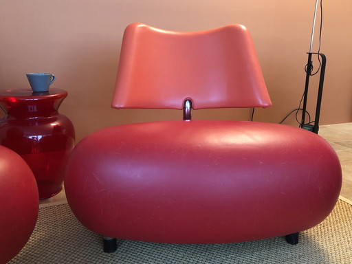 2X Fauteuil Leolux Pallone Rouge et Orange