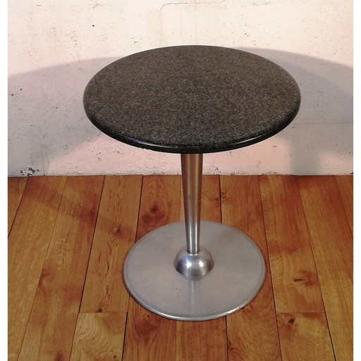 Guéridon hop vintage en granit noir et aluminium chromé par Wittmann