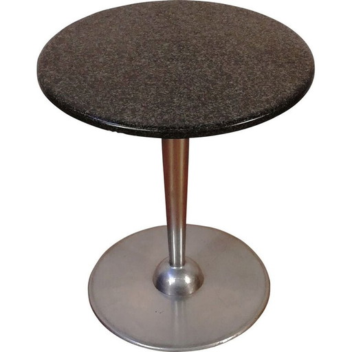Guéridon hop vintage en granit noir et aluminium chromé par Wittmann