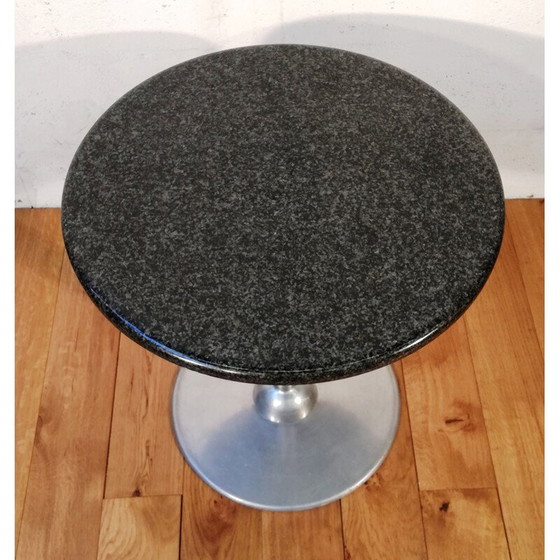 Image 1 of Guéridon hop vintage en granit noir et aluminium chromé par Wittmann