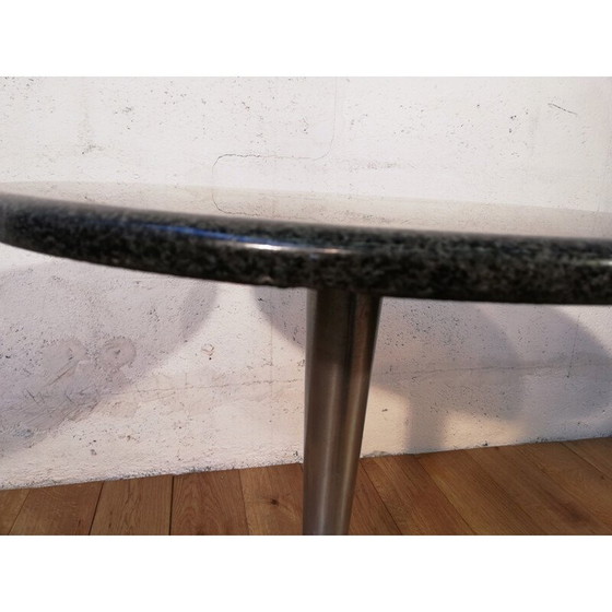 Image 1 of Guéridon hop vintage en granit noir et aluminium chromé par Wittmann