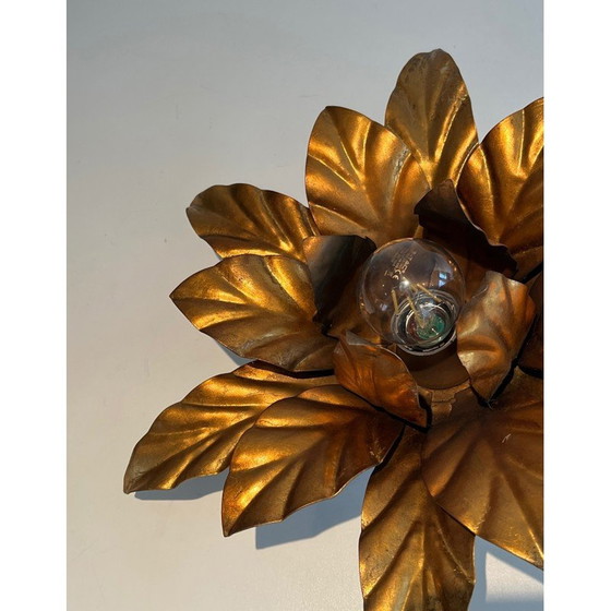 Image 1 of Applique vintage Fleur en métal doré, 1970