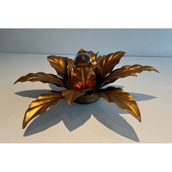 Image 1 of Applique vintage Fleur en métal doré, 1970