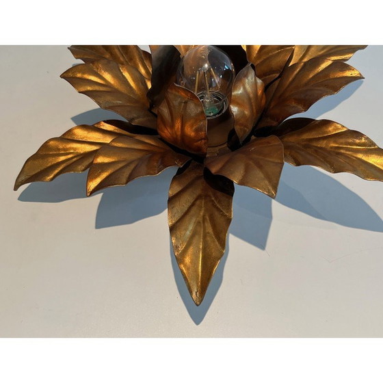 Image 1 of Applique vintage Fleur en métal doré, 1970