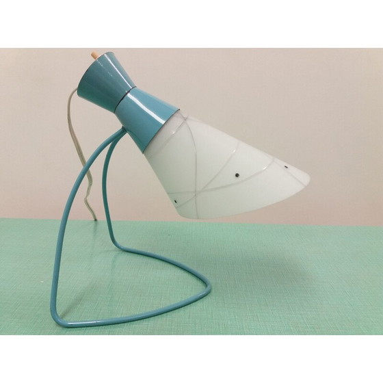 Image 1 of Lampe de table vintage en métal et verre, Tchécoslovaquie 1958