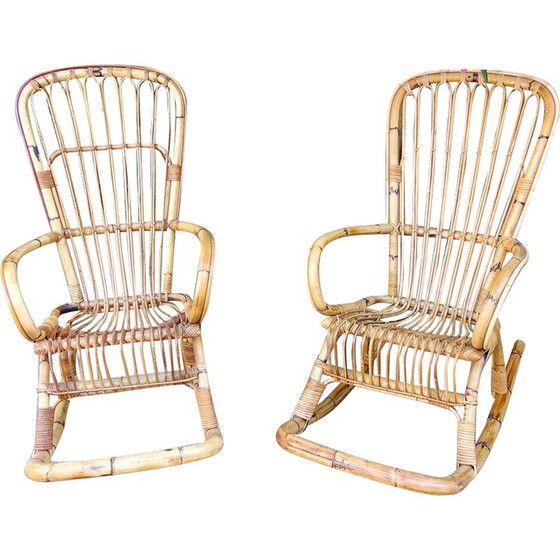 Image 1 of Paire de fauteuils à bascule en bambou